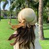 Panama Sunscreen Foldable Woven Grass Women Hat Straw Bowknot Brim Wide Summer Caps Female Outdoor Beach Travel Fishermen Hat Trendy Fashionable
