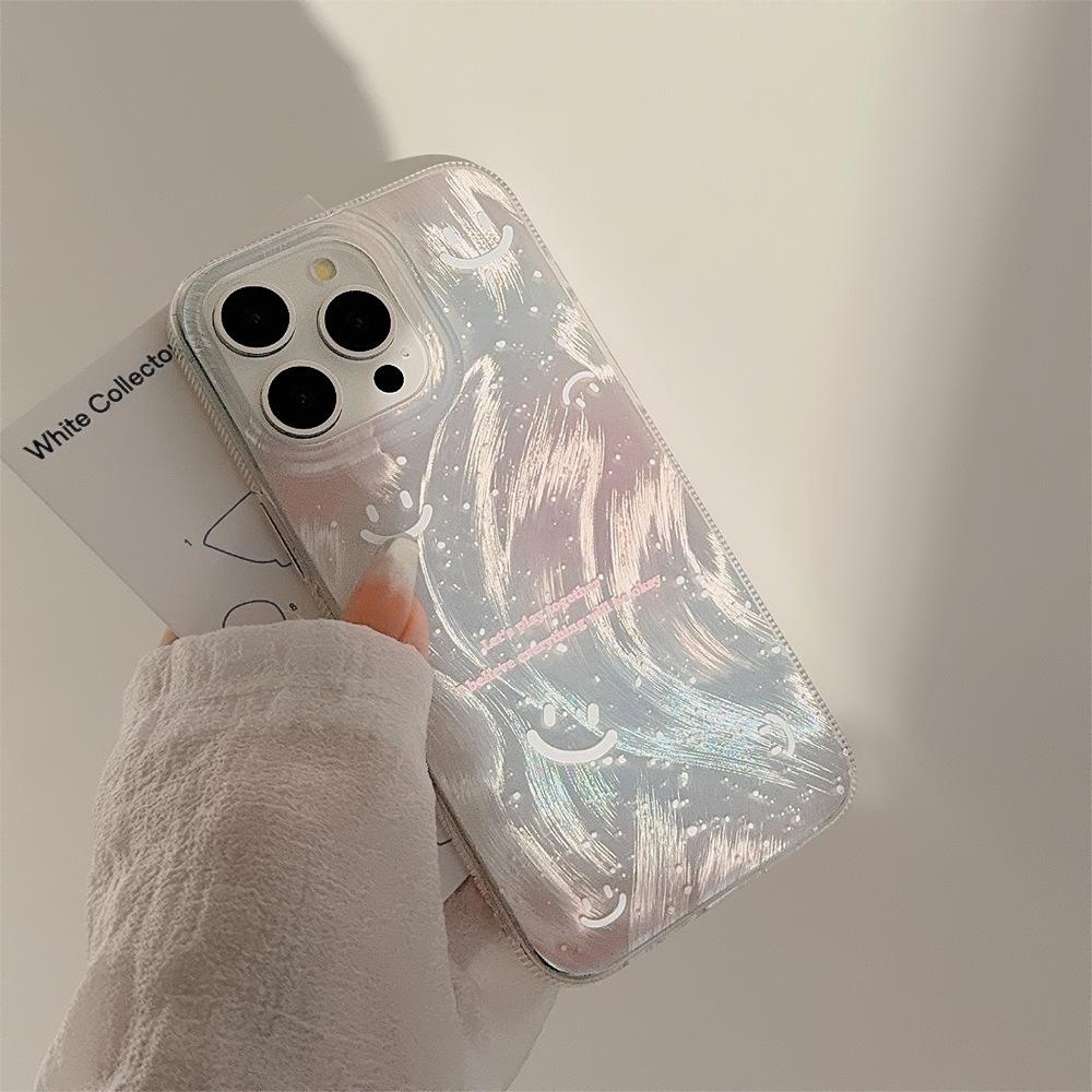 Sweet Powder Smudge Smiley Face Mobile Phone Case Suitable for Apple 15promax Feather Iphone13 Anti Fall 16 Hard 14 Laser