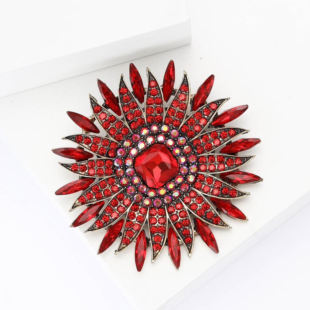 Sparkling Rhinestone Sunflower Lapel Pins for Women Unisex Round Palace Style Party Office Brooch Pins Gifts