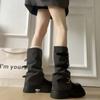 Fashion Winter Fashion Platform Heels Women Knight Boots Fashion Belt Buckle Slip On Shoes Ladies Elegant Mid Calf Booties