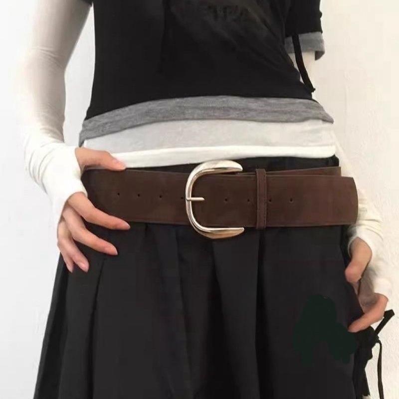Maillard Style Suede Leather Wide Belt Trendy Casual Pin Buckle Waistband Vintage Y2K Versatile Waistband