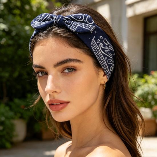 Elastic Headband Rabbit Ear Knot Design Elastic Hair Wrap Comfortable Secure Fit Wave Boosting Compression Hair Band