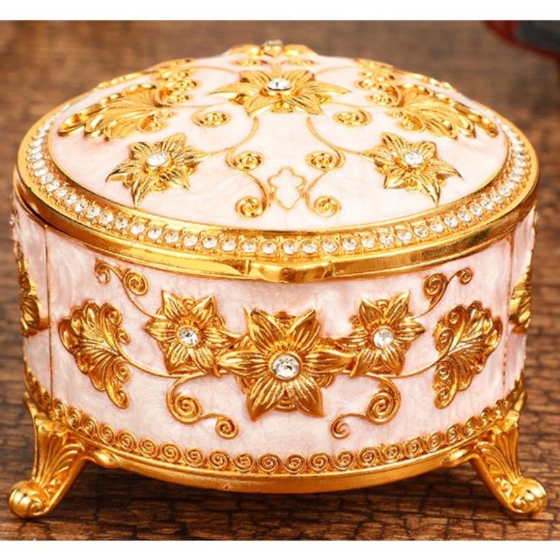 Mini Bracelet Storage Box Jewelry Organizer,European Style Circle Enamel Alloy Ring Storage Jar Dresser Display Couple Gifts