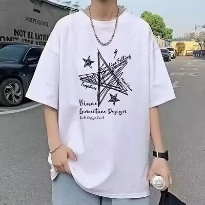 Summer Limited Edition Men's Oversized T-shirt Line Stars Printed T-shirt Suitable for Both Men and Women
