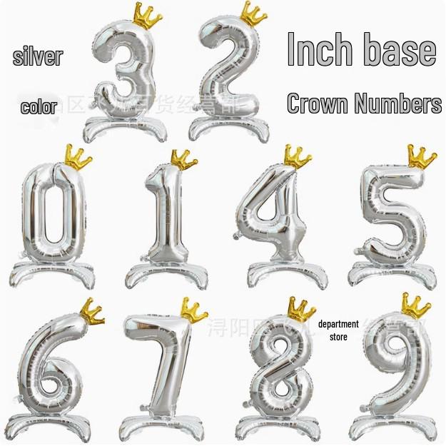 32-Inch Ins Style Digital Standing Crown Base Foil Balloon for Children's First Birthday