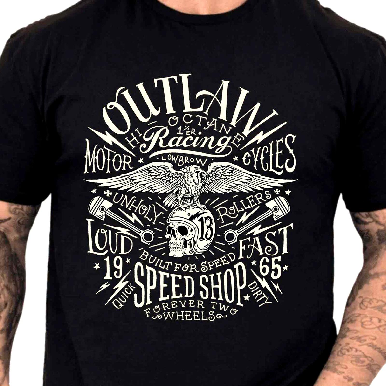 Outlaw Motorcycles T-Shirt Racing Speed Shop Skull Biker Graphic Tee Vintage Top XL