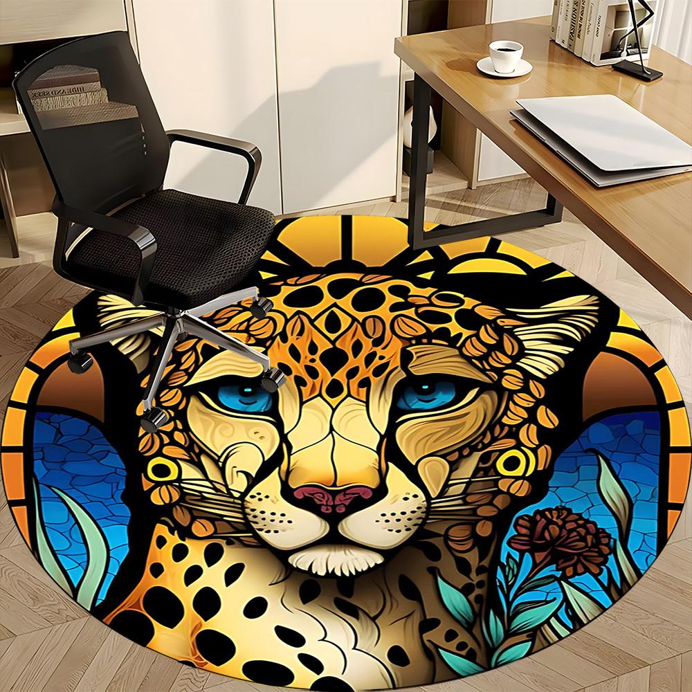 1PCCheetah StainedGlass Office Round Area Rug,  Mat Suitable For Office, Under Office Chairs Bedroom Living Room Home Decor, Room Deco