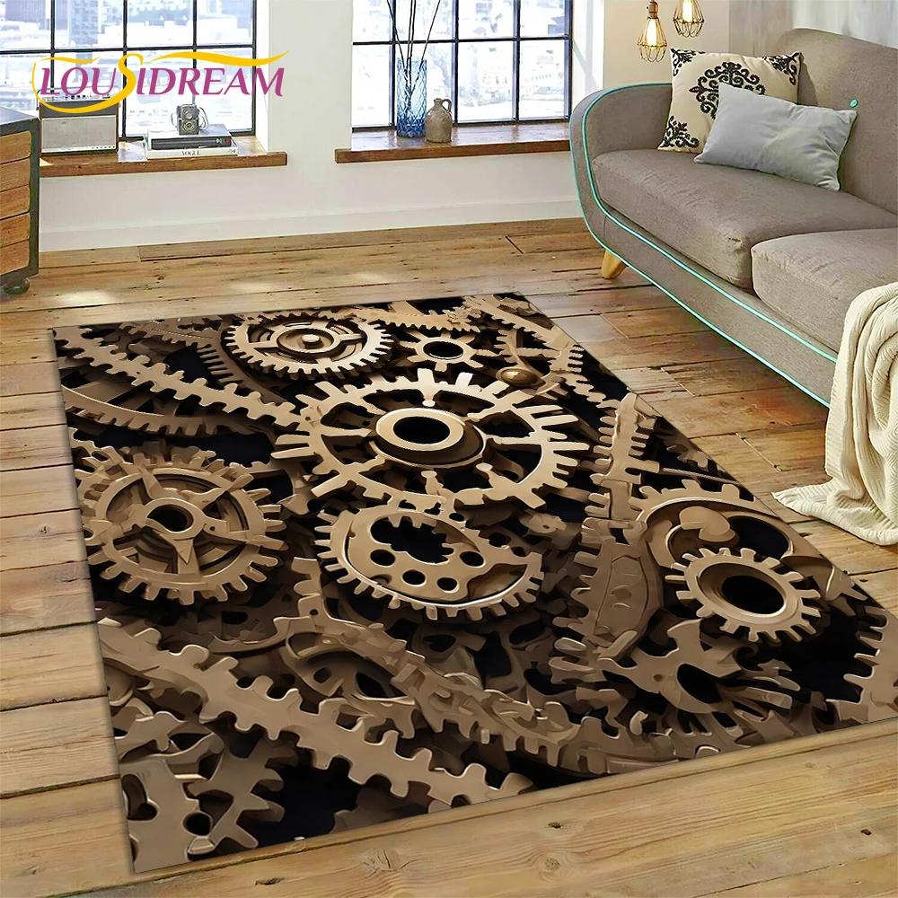 3D Mechanical Cogs Gears Steampunk Rug Carpet for Living Room Bedroom Decor,floor Mat Non-slip Decoration for Sofa Doormat Gifts