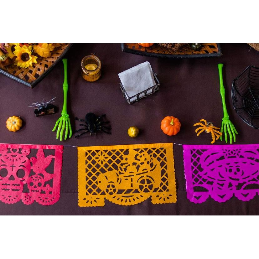 Altar de Ofrendas Dia de Los Muertos Mexican Papel Picado Tissue Paper Banner. Colorful Day of The Dead Decorations Medium Size Panels