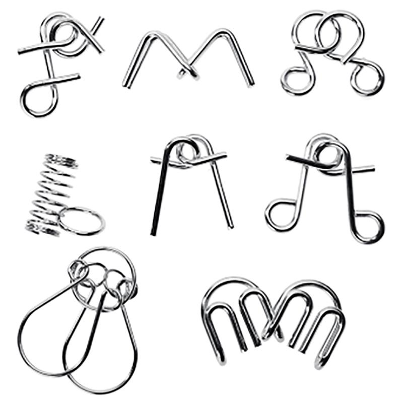 8Pcs/Set Materials Metal Puzzle Wire Iq Mind Brain Teaser Puzzles Reliever Toys