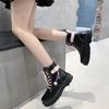 Women's Boots New Fashion Thick Sole PU Shoes Leather Lace Up Square Heel Round Toe Solid Gothic Motorcycle Boots Female