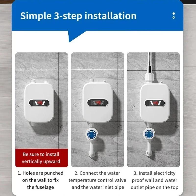 3500W Tankless Mini Hot Water Heater Thermostatic Washing Heating System with Digital Display for  Kitchen Bathroom