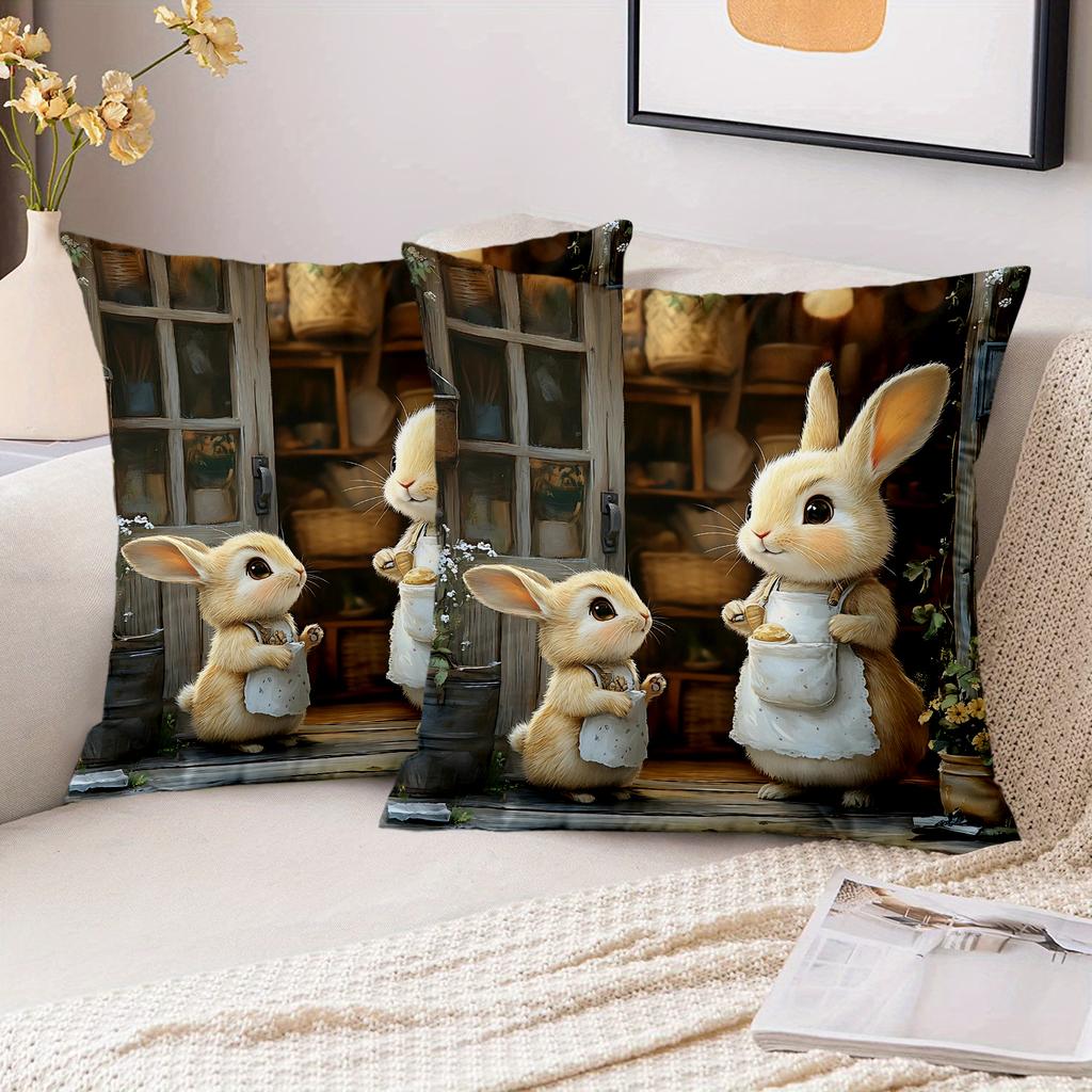 Pieces Cute Rabbits Farmhouse Decor Throw Pillow Cover Pattern Cushion Cover Suitable for Sofa Bedroom Car Pillow Cover