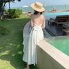 French Retro Satin Sexy Super Fairy White Suspender Dress Seaside Vacation Backless Beach Dress Female Summer