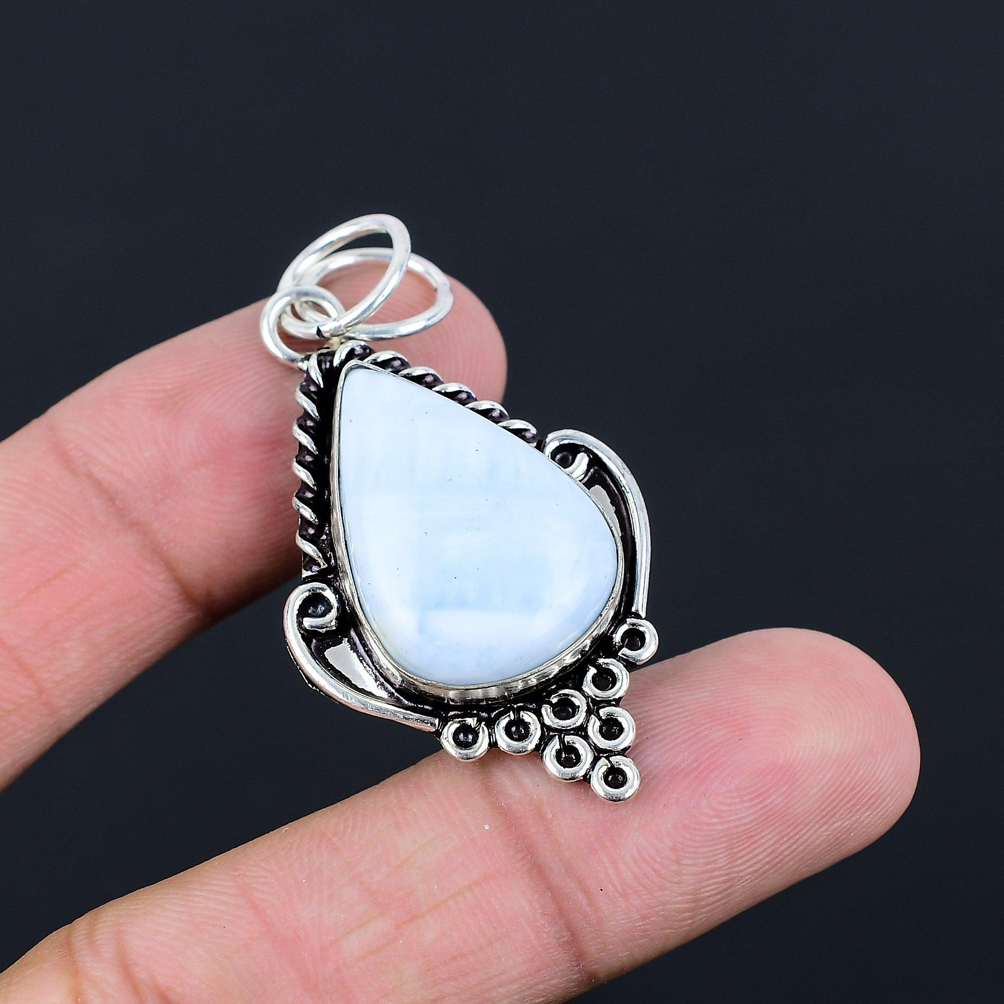 Pear Owyhee Blue Opal Stone Sterling Silver Anniversary Bezel Daughter Pendant