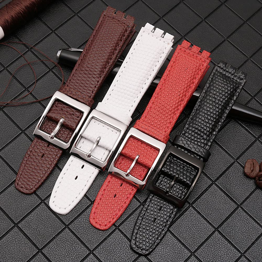 ZHUOLEI Swatch Watch Strap, 17mm/19mm, Brown, Includes 3 Spring Bars, Spring Bar Remover, and Box