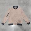 Men Faux‑Suede Bomber Jacket, Snap‑Button Front Contrast Ribbed Collar Cuffs Hem Zippered Sleeve Pocket Side Hand Pockets Casual Streetwear Outerwear