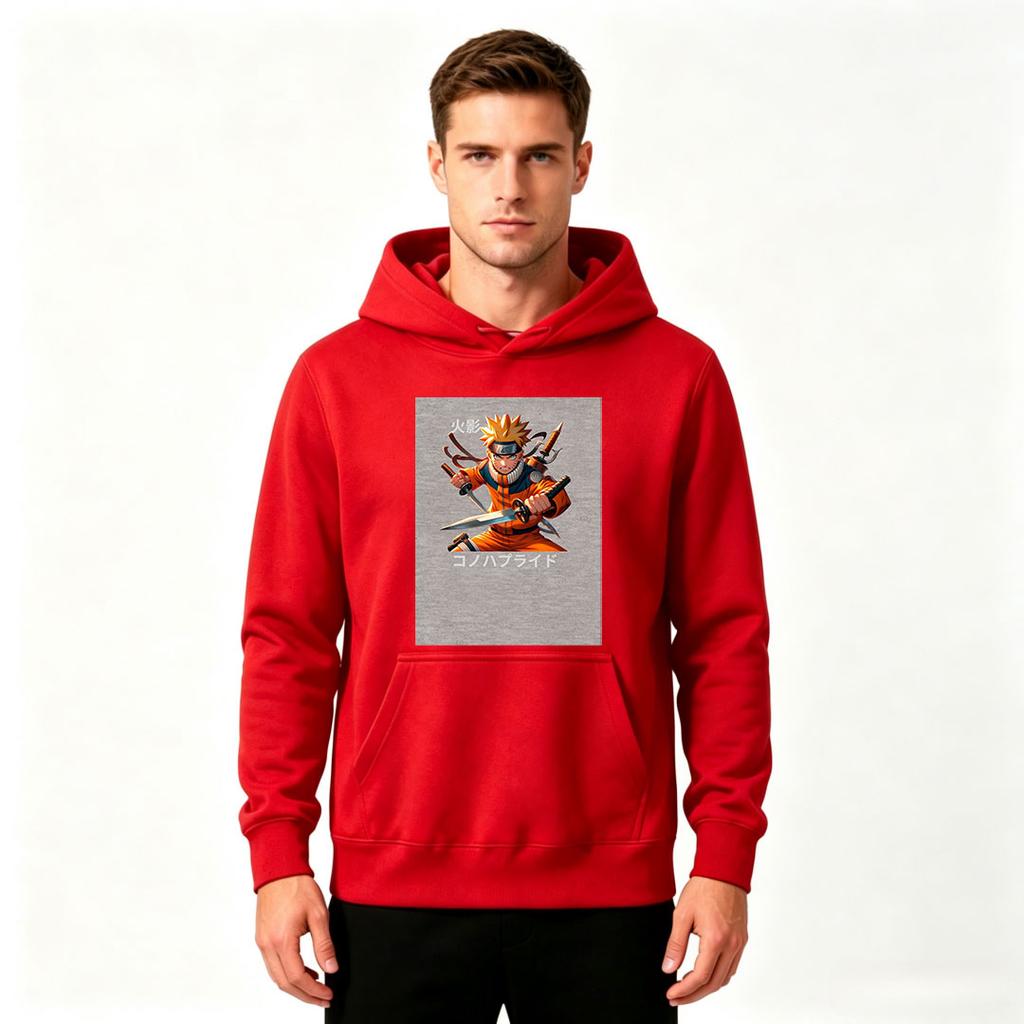 Men's Anime Character Printed Pullover Hoodie Casual Long Sleeve Sweatshirt for Daily Wear