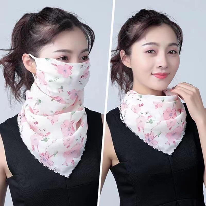 Women's Ice Silk Breathable Windproof Face Veil & Triangle Scarf with Ear Loops - Lightweight Neck Gaiter for Outdoor Use