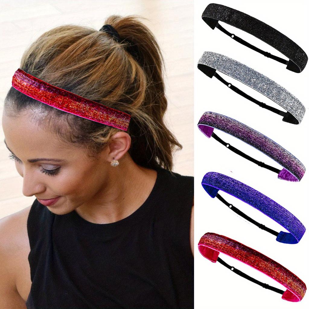 5pcs Women's Flash Fashion Headband, Elastic Headband Non slip Headband, Yoga Sports Headband