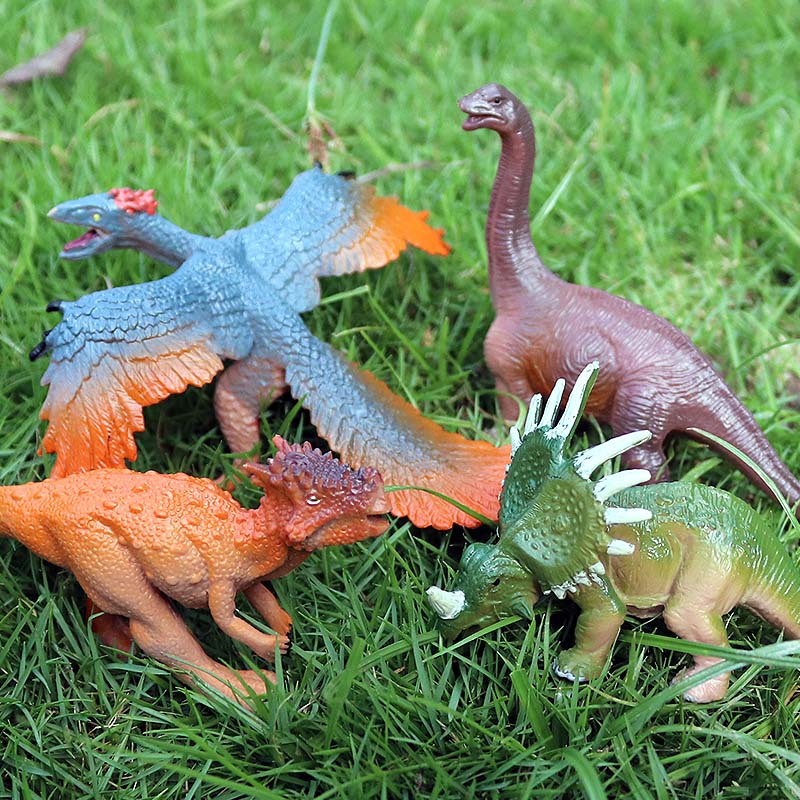 Oenux 4pcs Small Jurassic Dinosaur Set Action Figure T-Rex Mosasaurus Velociraptor Carnotaurus Animals Model Educational Kid Toy