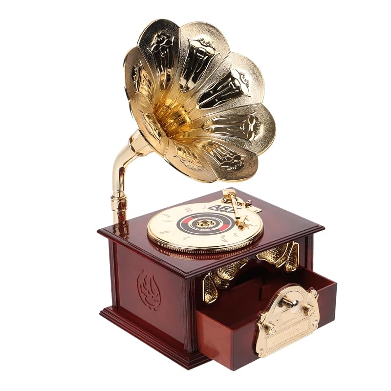 Toyvian Phonograph-Style Wind-Up Music Box, Design, Interior Decoration, Gift Idea, 9.06 X 5.12 X 4.33 Inches, ABS Material, Perfect for Desk Decor