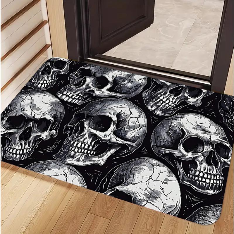 Gothic Dark Skull Pattern Door Mat Non-slip Absorbent Entryway Rug Modern Home Decor Carpet for Bedroom Porch Kitchen