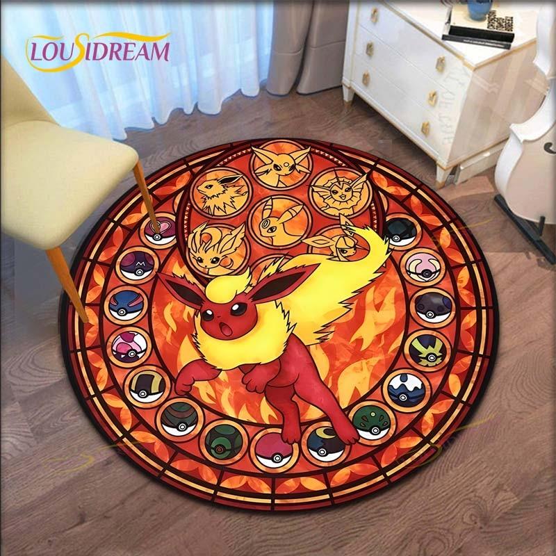 Cartoon Pokemon Runder Teppich für Wohnzimmer Teppich Bodenteppich Badematte Schlafzimmerteppich für Kinderzimmer Fußmatte