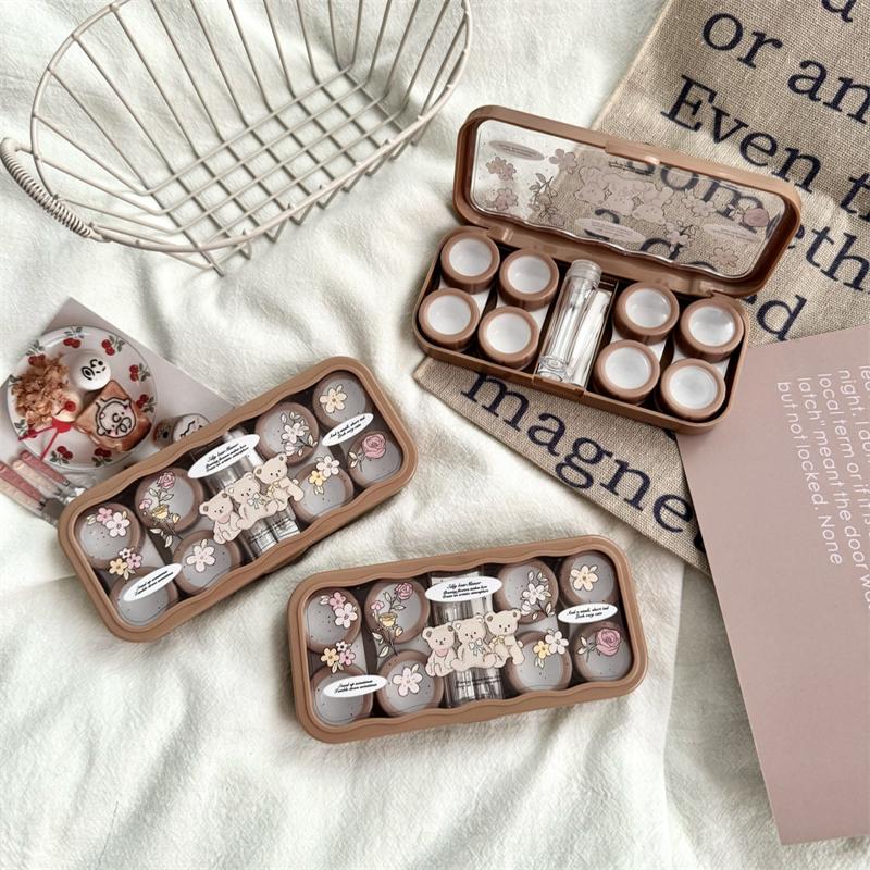 Cute Cartoon Bear Contact Lens Storage Case With Mirror Portable Contact Lens Container Box For Travel Outdoor Organizer Tool