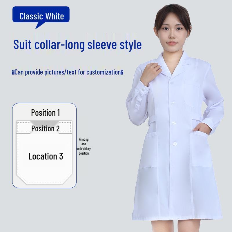 Unisex Saint Snowland Peter Pan Collar Doctor's White Coat - Long Sleeve for Dental & Hospital Professionals