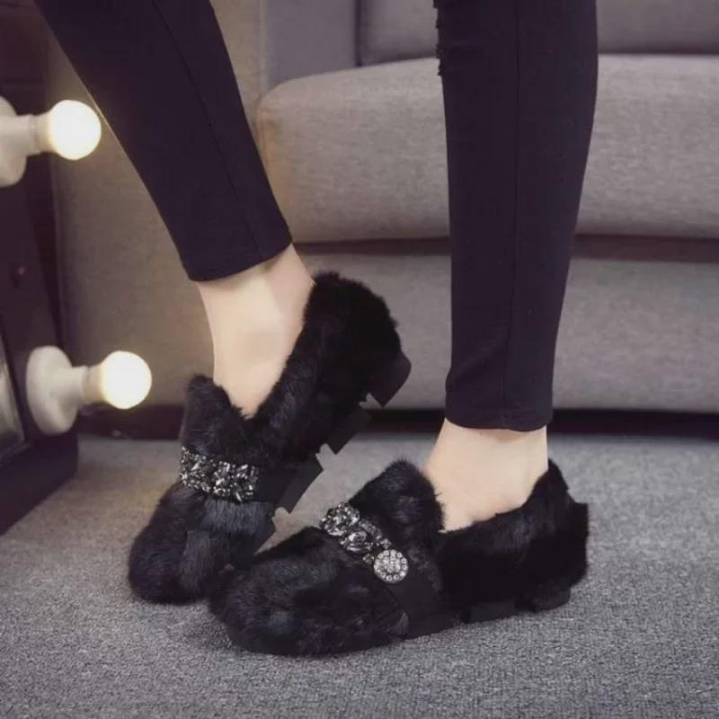 WD Women's Snow Boots: Imitation Mink Fur, Thick Sole, Trendy Large Sizes