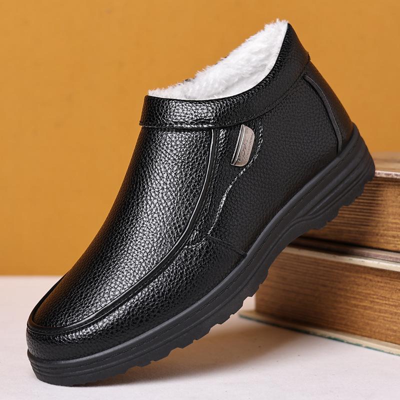 

Winter new men s velvet warm leather shoes platform snow boots men s zipper high-top cotton shoes 44