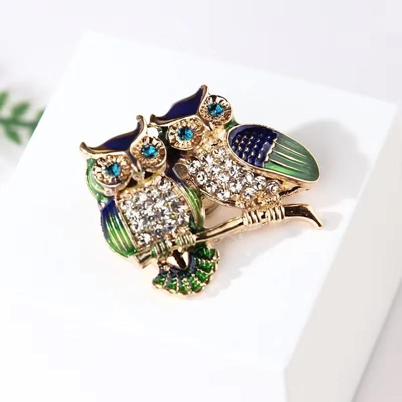 Spille Trendy Doppio Gufo Spilla Strass Spilla Pin Uccello Animale Festa Casual Abito Decorazione Spilla Per Donne Corsage Regali