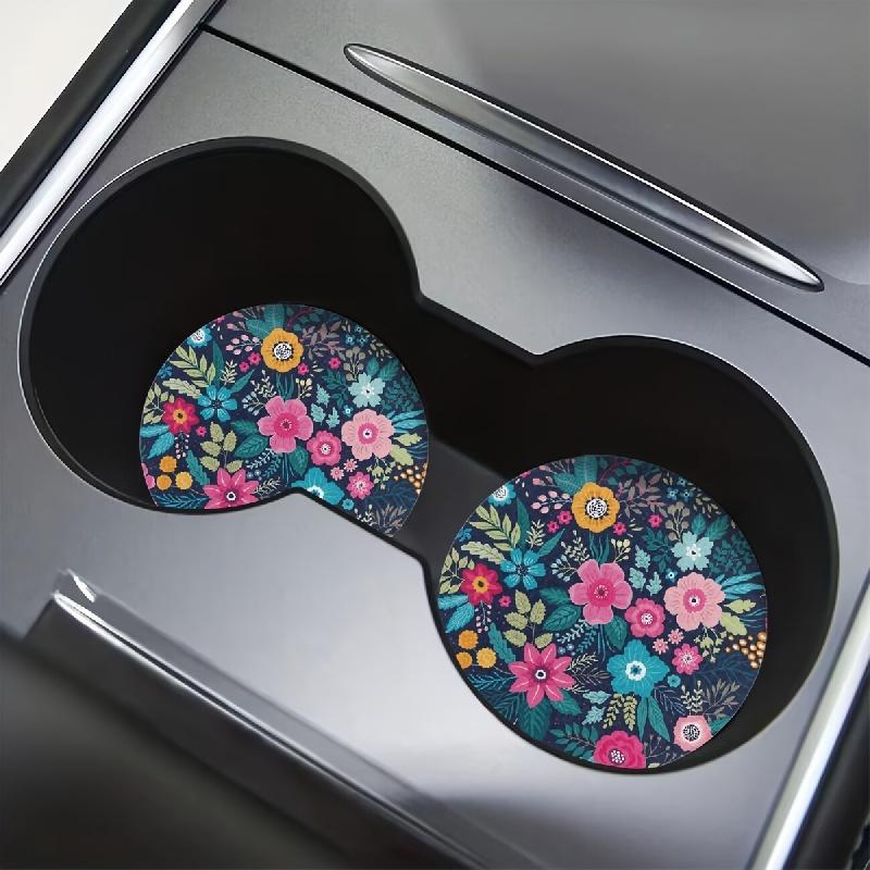 [Absorbent Flowers Coaster] 2pcs Absorbent Flowers Car Cup Holder Coaster Mats | Car Interior Accessories For Women