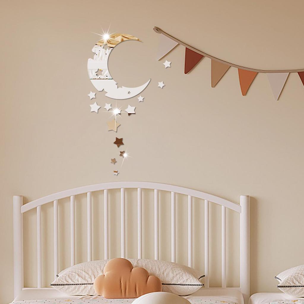 Acrylic Moon Star Self-Adhesive Mirror Wall Stickers for Bedroom & Living Room Decor