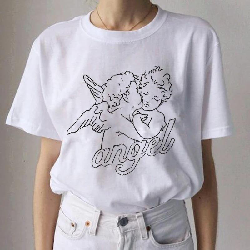 Angel Aesthetic Streetwear White Fashion Women TShirts Harajuku Short Sleeve Clothes Summer ONeck Tees Casual FeUnisex Tops
