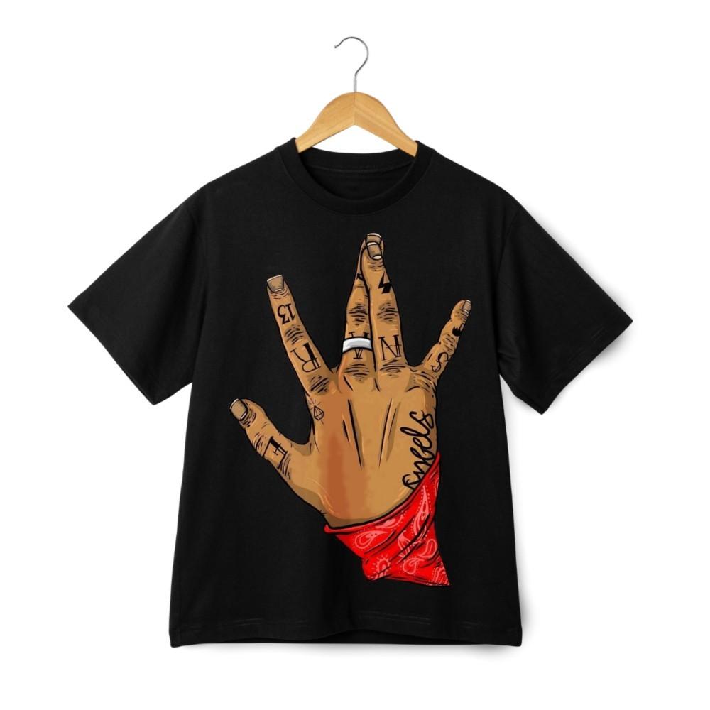 

Графическая футболка с жестом руки Западного побережья – Городская гангстерская уличная футболка Лос-Анджелеса M