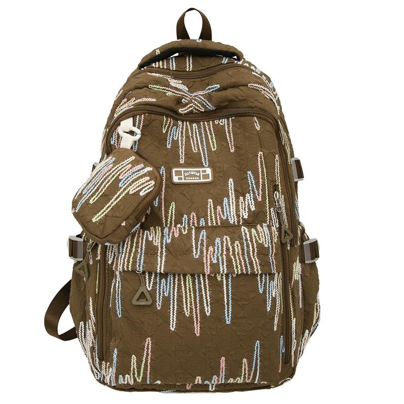 

Большой вместительный женский рюкзак с цветной вышивкой, школьная сумка для студентов с кошельком для монет кофейный