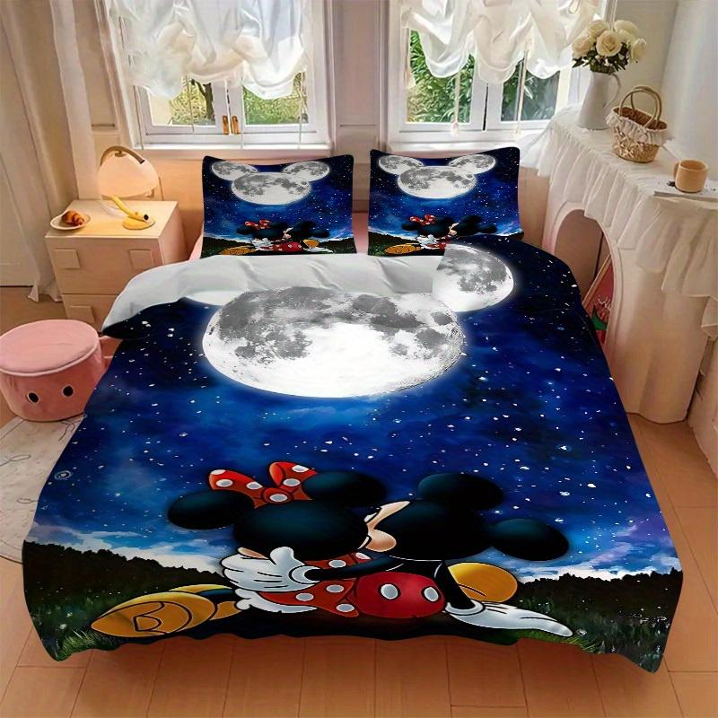 3pcs set Moonlit Night Mickey Minnie1pc of quilt cover+2pcs of pillowcase, no core, print bedding, All Seasons Bedroom Setting075