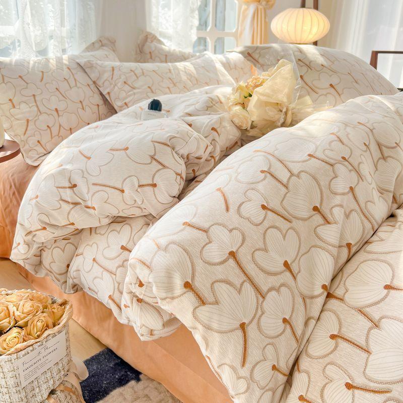 Pastoral Style Ins Style Duvet Set Bedding Set Small Floral. Warm And Thickened  Double-layer Washing Cotton Bed Sheet And Duvet