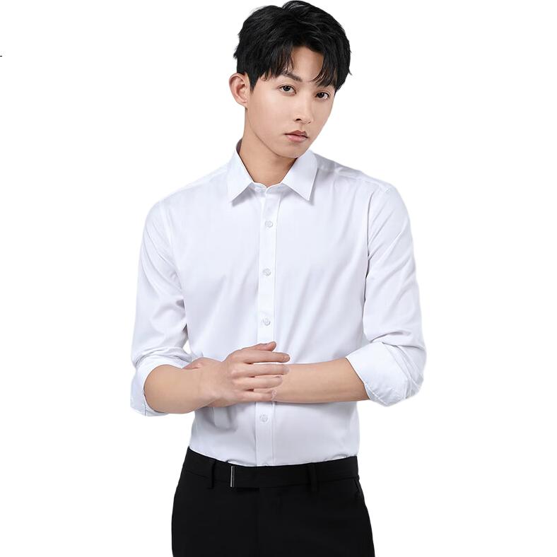 ROMON Men's Wrinkle-Resistant Machine-Washable Winter Shirt, Breathable Casual Business Long Sleeve White Size 44