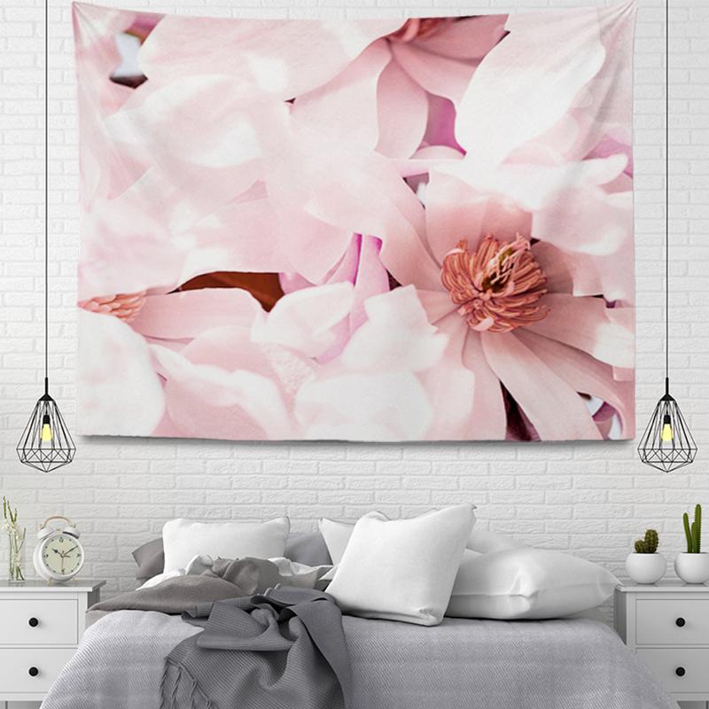 Pink Flowers Wall Tapestry Aesthetic Home Room Decor Boho Accessories Hanging Large Fabric Spring Simple Bedroom Tapestry