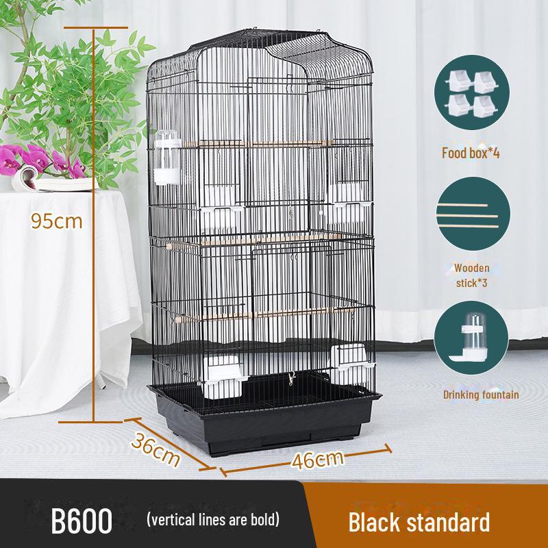 Grande Cage à Oiseaux pour Perroquets et Mynas - Design Phénix Noir