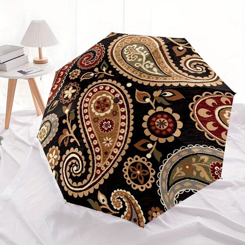

1pc Paisley Ethnic Pattern Print Automatic Folding Umbrella - Portable & Foldable 8-Rib Design, Durable Plastic/ Iron, Casual (as the picture,Iron&8K)