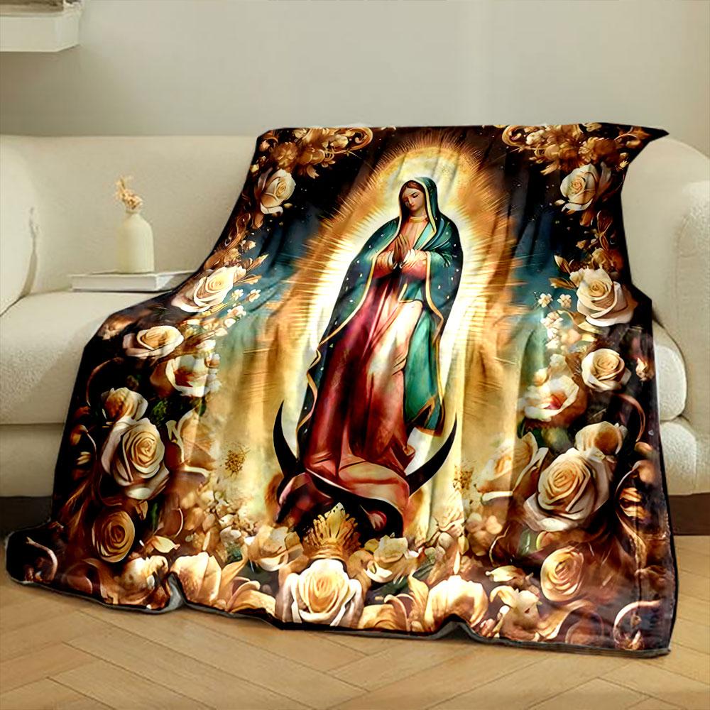 Serene Madonna with Golden Roses print blanket soft and cozy perfect for the living room bed sofa or a nap,gift