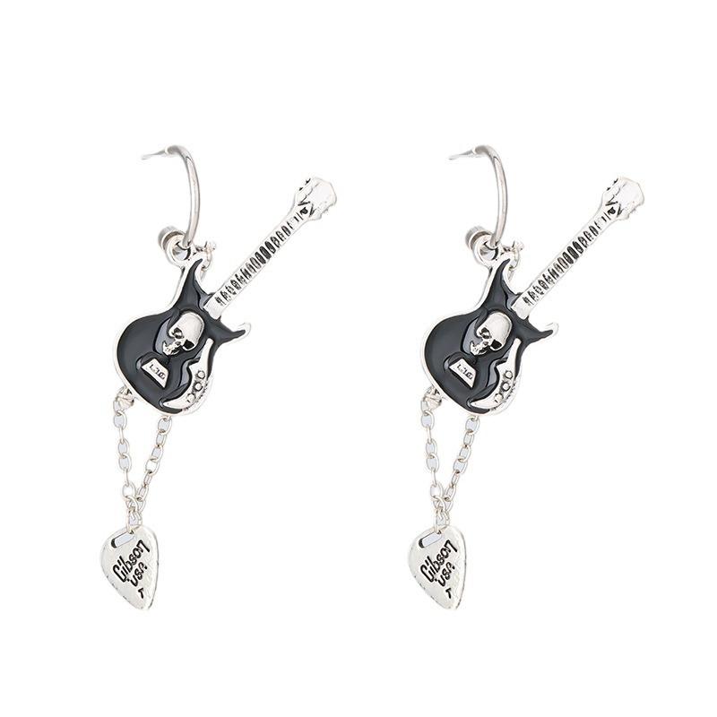 Minimalist Black Guitar Drop Earrings With Heart Charm Stylish Women Jewelry