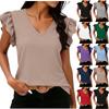 Women Fashion Casual Solid Color Ruffle Sleeve V Neck Short Sleeve Top Lightweight Comfortable Summer Shirt for Daily Wear