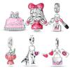 Plated 925 Silver Pink Girl Charms Fit 925 Charms Bracelet Beads Jewelry Gifts for Women