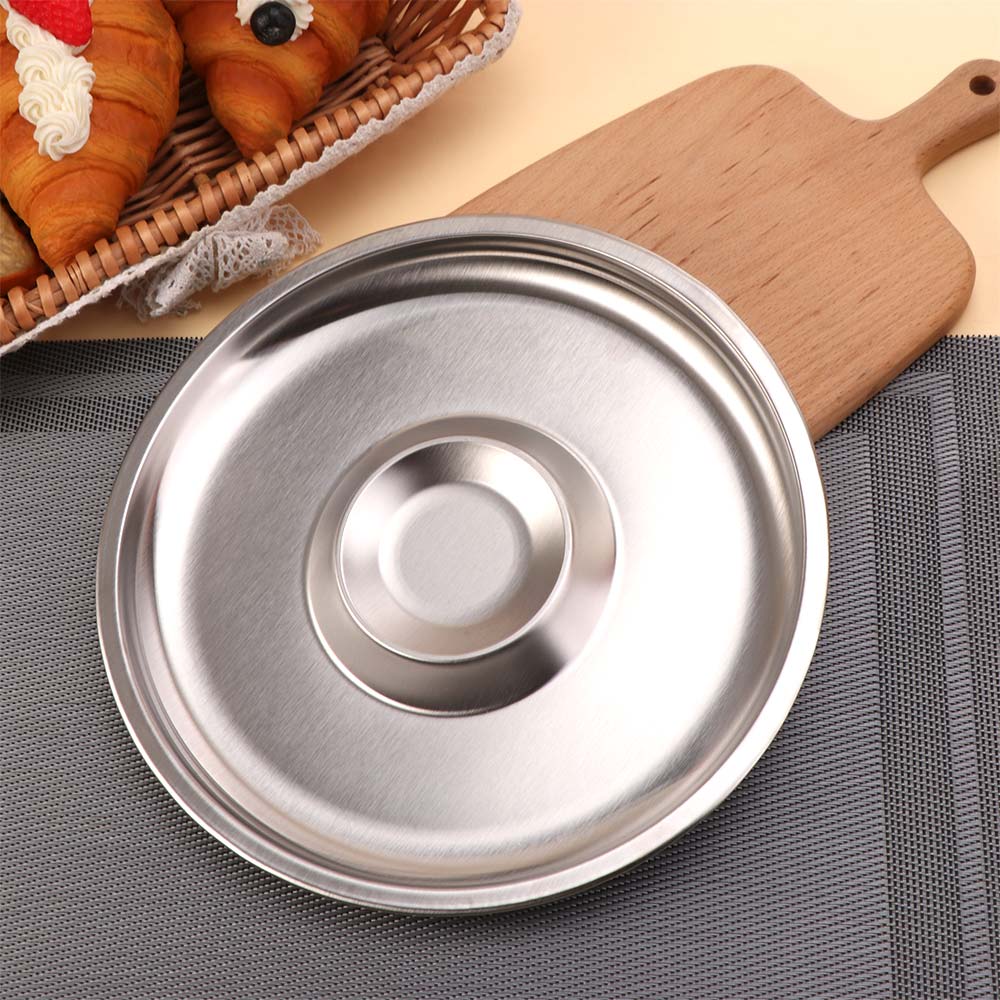 Stainless Steel Dumpling Plate Circular Shape Food Serving Tray Snack Plate Restaurant