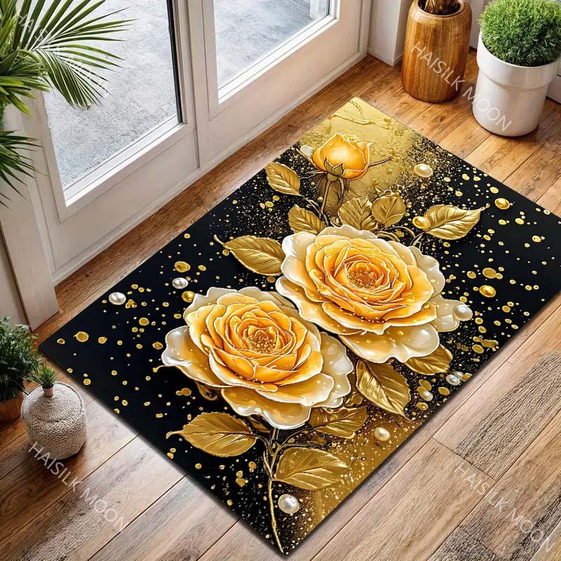 Creative Golden Flowers Pattern Carpet for Living Room Bedroom Bedside Floor Mat Sofa Table Area Rugs Home Decor Large Size